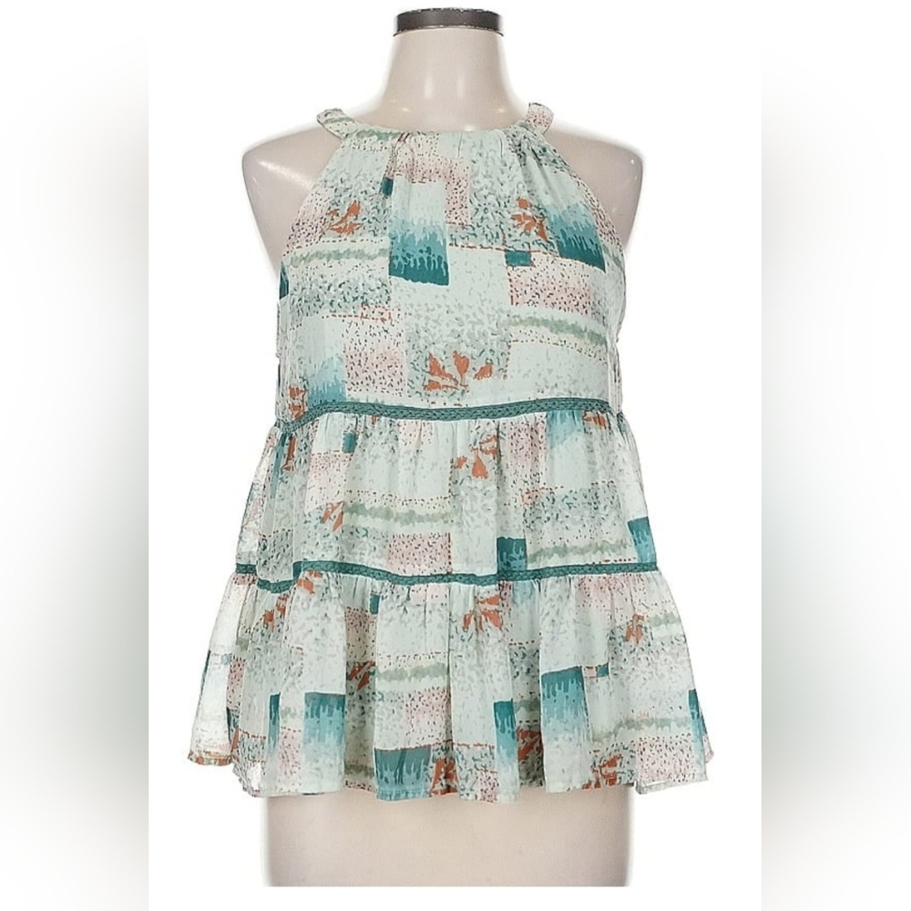 Entro Teal and White Floral Halter Blouse